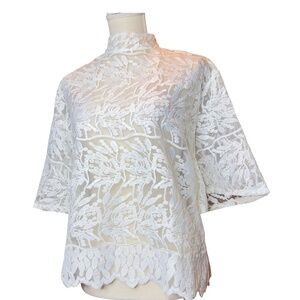 ITEM # A252  Nancy  Romantic Vintage classic White  Lace Blouse Sheer  NWT S
